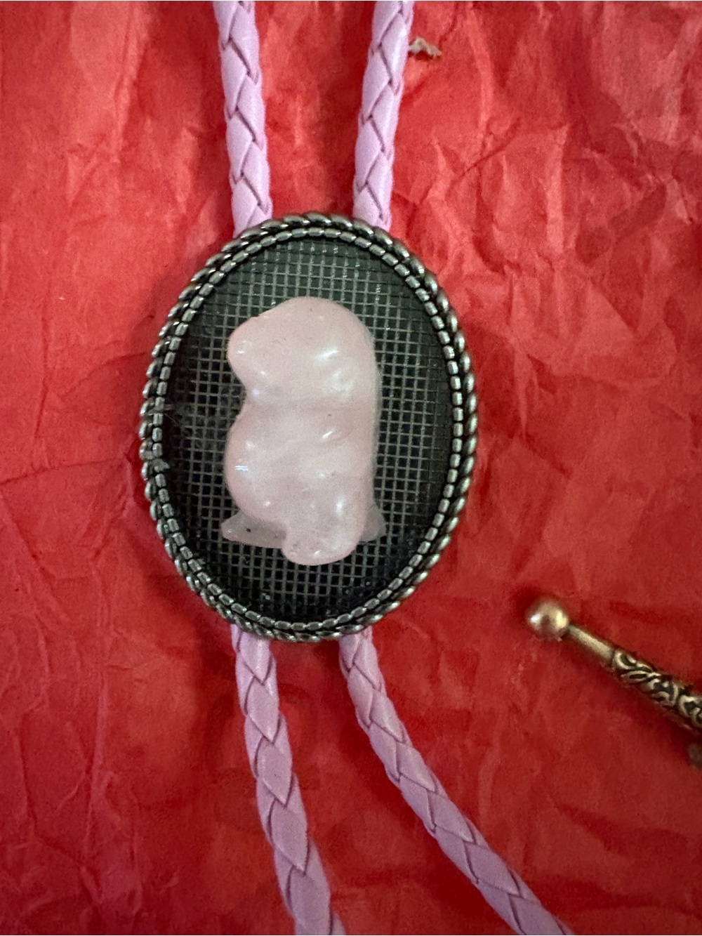 Pink Stone Western Bolo Tie with Braided Cord